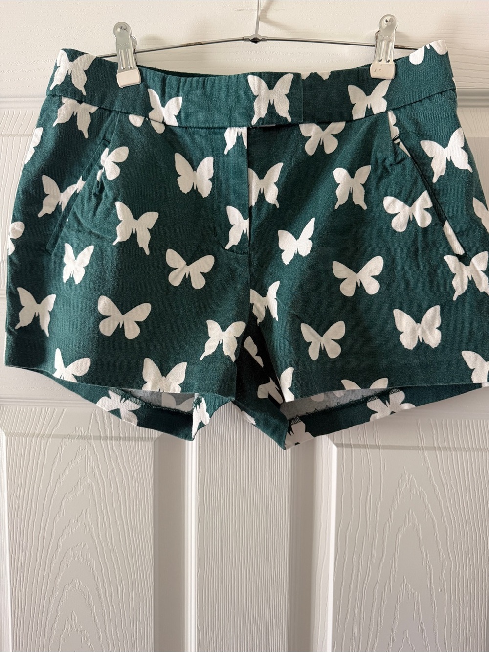 J. Crew Dark Green & White Butterfly Patterned Chino Shorts